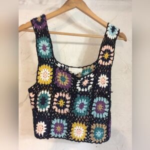 Cottage Core Crochet Multicolor Sleeveless Crop Top